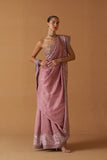 LILAC CHINESE DUPION FOIL PRINTED  & EMBROIDERED SAREE WITH LILAC UNSTITCHED BLOUSE & PETICOAT (SE-12)