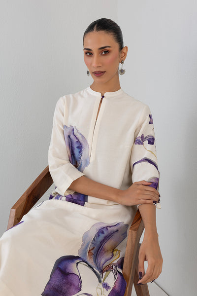 DOVE MIST SILK CHANDERI IRIS LILY PRINTED TUNIC (1 PC)