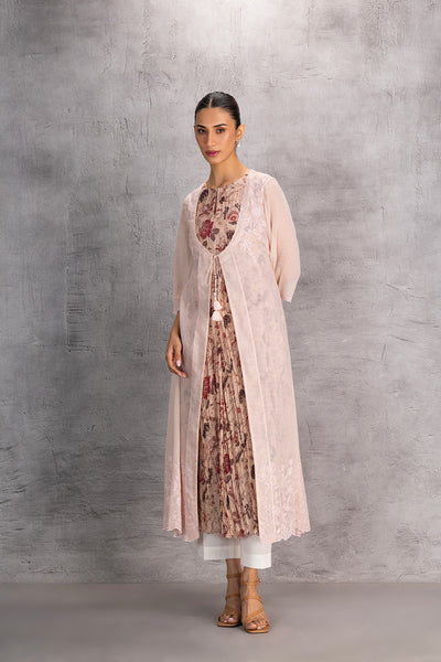 BLUSH FLORAL CHANDERI TUNIC WITH JACKET (1 PC)