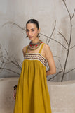 MUSTARD KALA COTTON EMBROIDERED DRESS (1 PC)