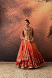 ORANGE & YELLOW TISSUE BROCADE EMB. LEHENGA SET (MH-01C) ( 5 PCS)