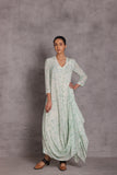 AQUA COTTON MARBLE PRINTED DRAPE DRESS (1 PC)