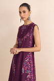 WINE PRINTED & EMBROIDERED SLEEVELESS KURTA SET (2 PCS)