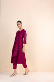 MAGENTA STRIPE DUPION PRINTED & EMBROIDERED ANGRAKHA KURTA SET (2 PCS)