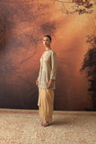 GOLD SILK TISSUE HEAVY EMB. LONG JACKET & GOLD TISSUE DRAPE SKIRT (2 PCS)
