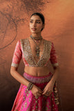 HOT PINK TISSUE MULTIKALI EMB. LEHENGA SET (EVO-09) (3 PCS)