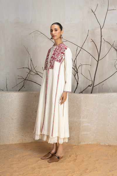 IVORY & RED LINEN EMBROIDERED JACKET (1 PC)