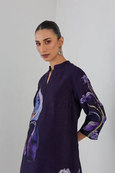 EGGPLANT PURPLE DUPION IRIS LILY PRINTED TUNIC (1 PC)