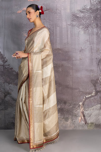 TOOSH &amp; GREY ZARI STRIPE EMBROIDERED SAREE (2 PCS)