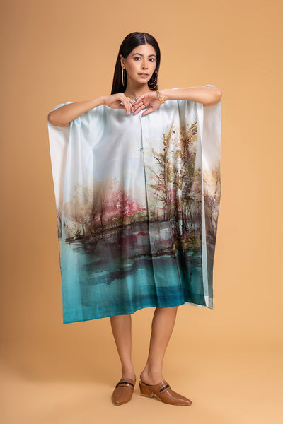 LIGHT BLUE CHANDERI PRINTED KAFTAAN (1 PC)