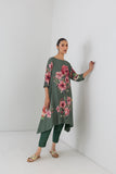 MINTED SAGE SILK CHANDERI HIBISCUS PRINTED DRESS (1 PC)