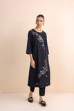 BLACK STRIPE PRINTED & EMBROIDERED ANGRAKHA KURTA SET (2 PCS)