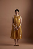MUSTARD FOIL PRINTED SILK MUMUL TIERED DRESS (1 PC)