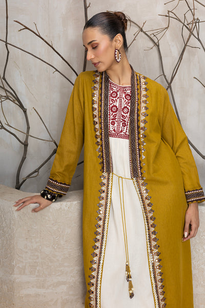 MUSTARD LINEN EMBROIDERED JACKET (1 PC)