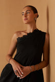 BLACK TENCIL GEORGETTE  DRAPE DRESS PAIRED WITH BLACK BLOUSE ( SE-05A)