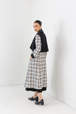 BLACK & WHITE CHEQUERED LONG WOOLEN TRENCH COAT (1 PC)