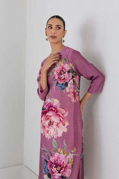 FUCHSIA PINK DUPION PEONY FLOWER PRINTED SHIRT (1 PC)