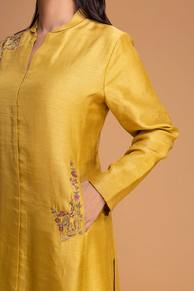 MUSTARD VISC. DUPION EMB. KURTA (2 PCS)