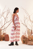 Ivory With Ruby  Chanderi Chintz Printed Dress (SH-14A/DRS)