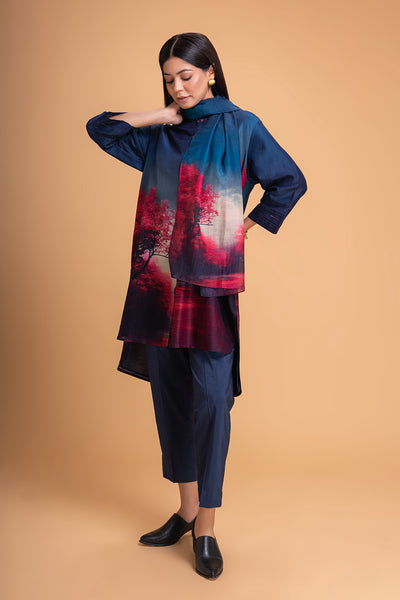 MIDNIGHT BLUE CHANDERI PRINTED STOLE (1 PC)
