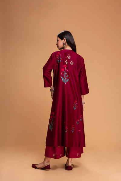 RUBY RED CHANDERI EMB. KURTA SET (2 PCS)