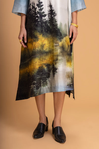 BLUES CHANDERI PRINTED DRESS (1 PC)