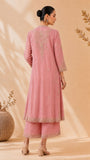 PINK EMBROIDERED KURTA SET WITH ELABORATE PALAZZO AND JACKET. (3 PCS)