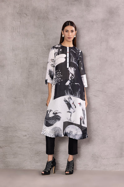 MONOCHROME CHIFFON BOTANICAL PRINTED TUNIC (BW-10A)