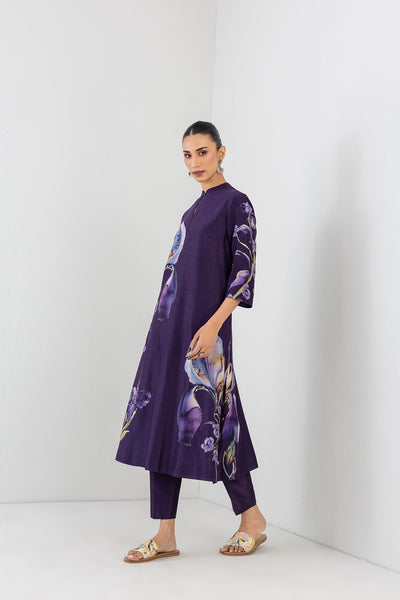 VIOLET ABYSS SILK CHANDERI IRIS LILY PRINTED TUNIC (1 PC)