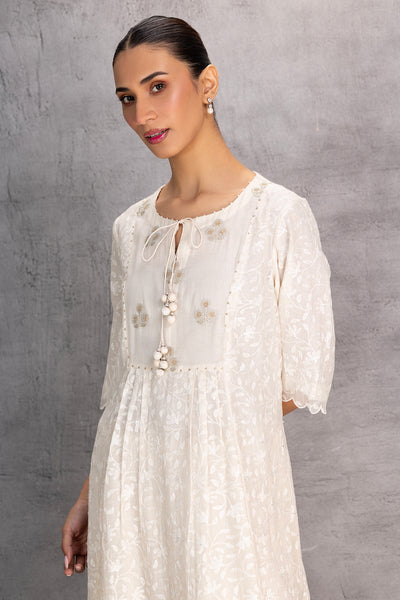 IVORY CHANDERI CHIKANKARI TUNIC (1 PC)