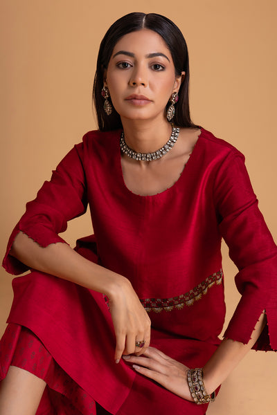 RED DUPION EMB. KURTA SET (2 PCS)