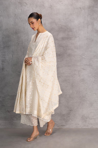 IVORY COTTON EMBROIDERED DUPATTA (1 PC)