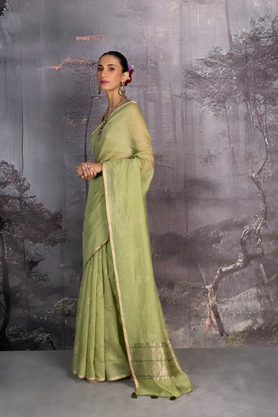 PISTA GREEN CHANDERI EMBROIDERED SAREE (1 PC)