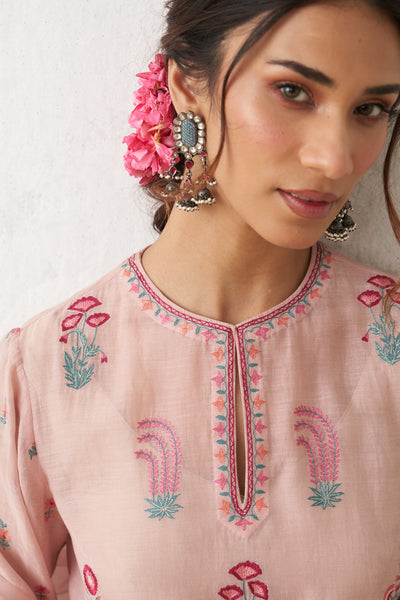 TOOSH & SOFT PINK DUPION PTD. WITH HAND KASHMIRI EMB. LEHENGA SET (4 PCS)