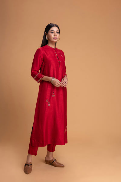 RED DUPION EMB. KURTA SET (2 PCS)