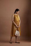 MUSTARD FOIL PRINTED SILK MUMUL TIERED DRESS (1 PC)