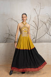 MUSTARD & BLACK KALA COTTON EMBROIDERED DRESS (1 PC)