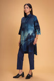 DARK BLUE CHANDERI PRINTED SHIRT (1 PC)