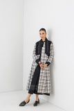 BLACK & WHITE CHEQUERED LONG WOOLEN TRENCH COAT (1 PC)