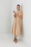 BEIGE BOX PLEATED WOOLEN EMBROIDERED DRESS (1 PC)