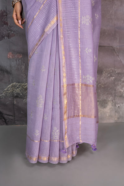 LILAC CHANDERI EMBROIDERED SAREE (1 PC)