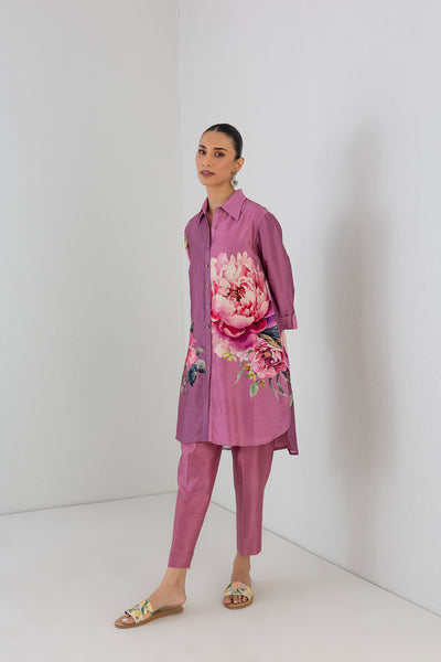 SALMON PINK DUPION PEONY FLOWER PRINTED SHIRT(1 PC)