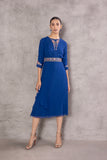 BLUE CHIFFION EMBROIDERED TUNIC WITH BELT (EM-07)