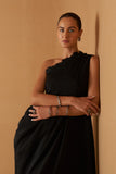 BLACK TENCIL GEORGETTE  DRAPE DRESS PAIRED WITH BLACK BLOUSE ( SE-05A)