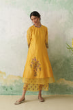 SUNFLOWER YELLOW CHANDERI MULTICOLOR KASHMIRI EMB. KURTA SET (2 PCS)