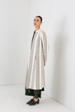 GREY & ECRU WOOLEN TEXTURED STRIPED LONG JACKET (1 PC)