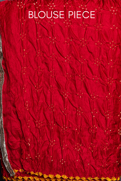 RED GAJI SILK BANDHANI EMBROIDERED SAREE (1 PC)