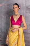 YELLOW GEORGETTE TUSSOR FOIL PRINTED SAREE SET (3 PCS)