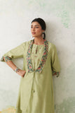 MINT GREEN CHANDERI KASHMIRI EMB. CAPE & DRESS SET (3 PCS)