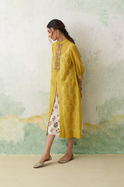 LIME GREEN CHANDERI EMB. KASHMIRA TUNIC & JACKET SET (2 PCS)